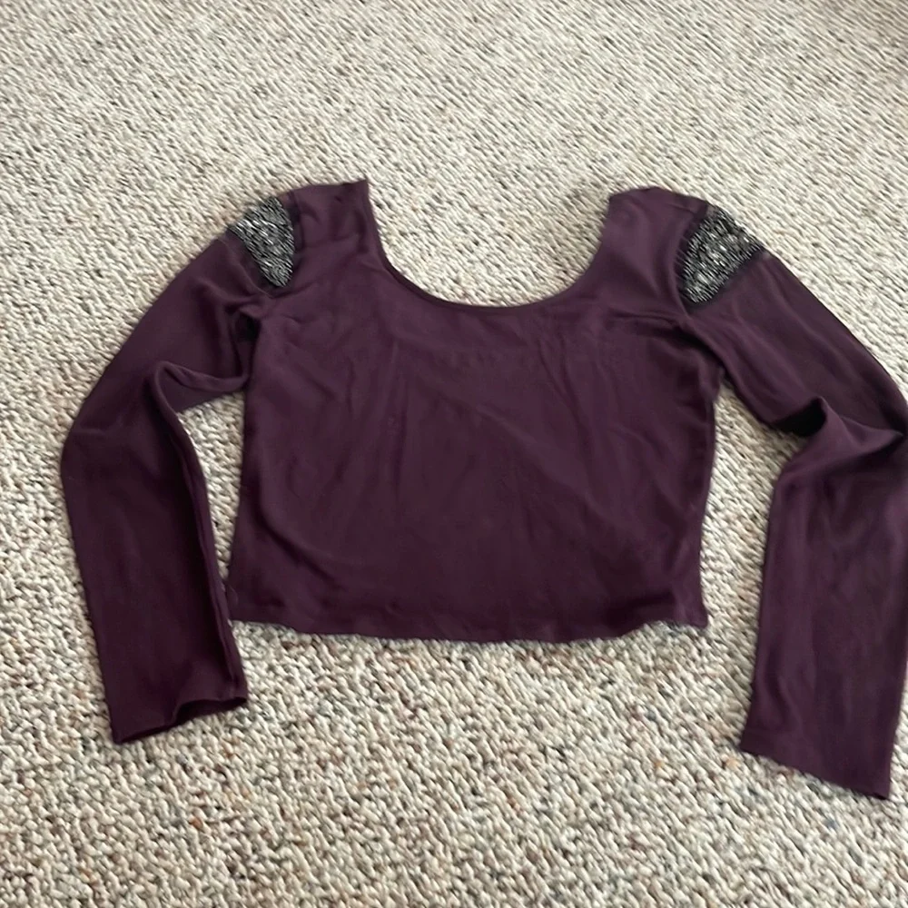 Sparkle & Fade Deep Purple Plum Beaded Stretchy Top. Small